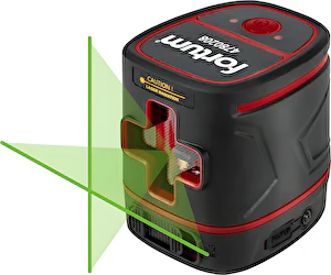 Laser líniový, krížový samonivelačný, zelený, 1H1V, Li-ion Fortum