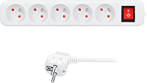 Predlžovací kábel 5 zásuviek, biely, vypínač, 2m Solight