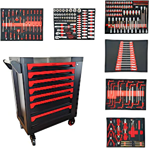 Vozík na náradie 250-dielny naplnený Deluxe Weber Tools